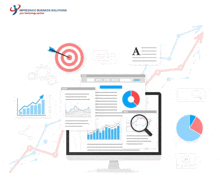 an advertisement for impressico business solutions shows a computer monitor with graphs and charts on it