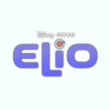 the logo for disney pixar elio is blue and white