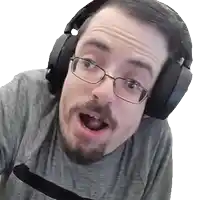 a man with glasses and headphones is making a face