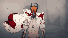 a drawing of a man with a chainsaw on his face