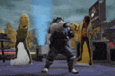 a man in a military uniform is dancing in front of a sign that says ' taco bell '