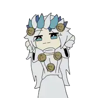 a drawing of a girl with long white hair and a wreath of flowers on her head