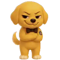 a cartoon dog with a bow tie and a blue star on its chest