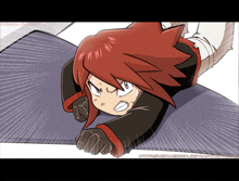 a drawing of a red haired anime character with the website http://mekasdon.deviantart.com at the bottom