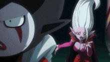 a cartoon of a vampire and a woman with white hair