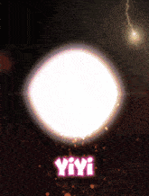a sign that says ' yiyi ' on it with a lightning bolt behind it