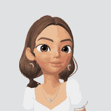 a cartoon girl with pigtails and a necklace with the letter j on it