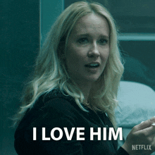a woman says i love him in a netflix advertisement
