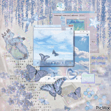 a computer screen with butterflies and the word love on the bottom right