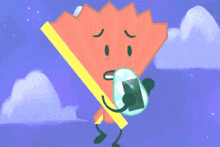 a cartoon drawing of a triangle with a face and a sword