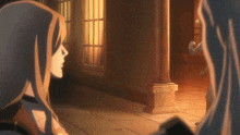 a woman with long hair is standing next to a man