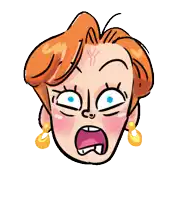 a cartoon drawing of a woman 's face with a surprised look on her face