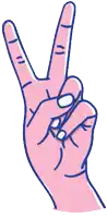 a pink hand is making a peace sign with both fingers