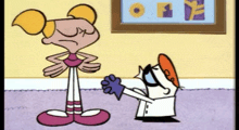 dexter and dee dee from dexter 's laboratory are shaking hands