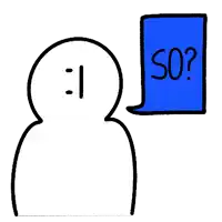 a drawing of a person with a blue speech bubble that says so
