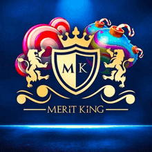 a logo for merit king shows a shield with a crown on it