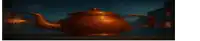 a large oval shaped object is surrounded by flames .
