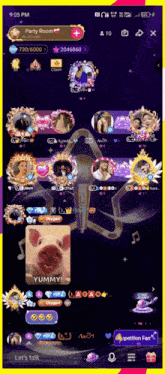 a phone screen shows a party room with a picture of a pig
