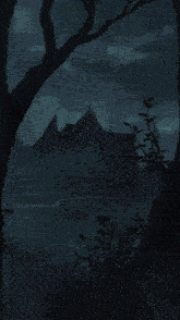 a drawing of a castle with lightning coming from the top