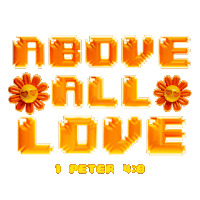 above all love is written in orange letters