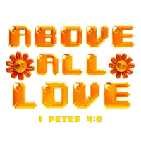 above all love is written in orange letters