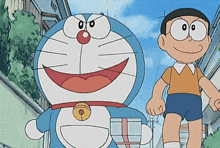 doraemon and nobita are standing next to each other