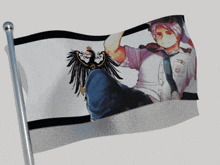 a waving flag with a picture of a man with a crown on his head