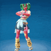 a girl with green hair and horns is wearing a school uniform and tie