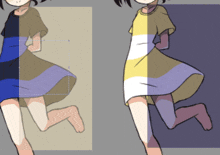 a drawing of a girl in a dress with a square in the middle