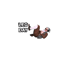 a man in a costume is laying down with his legs up and the words leg day below him