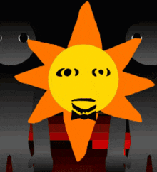 a cartoon sun with a bow tie and eyes