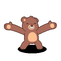 a brown teddy bear with its arms outstretched is smiling