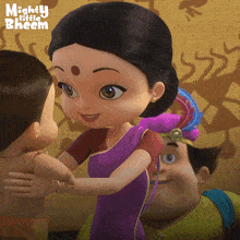 a mighty little bheem poster with a woman holding a child
