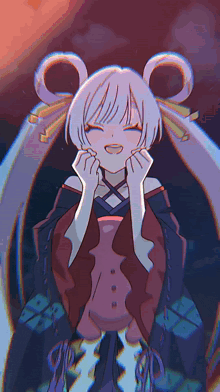 a drawing of a girl with white hair and a red dress