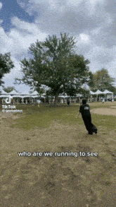 a person running in a field with the words who are we running to see at the bottom