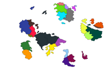 a map of the world with various colored islands