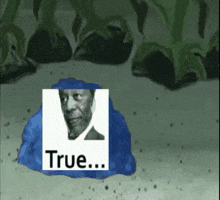 a picture of a man is on a blue sponge that says true
