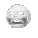 a skull with a sad face on it is sitting on a white surface .