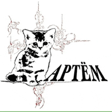 a black and white drawing of a cat with the word aptem written below it