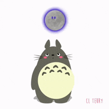 a cartoon drawing of a totoro with a full moon behind him