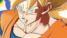 a close up of a cartoon character with a yellow hair and blue eyes