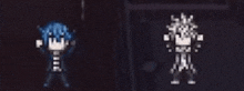 a couple of pixel art characters are standing next to each other .