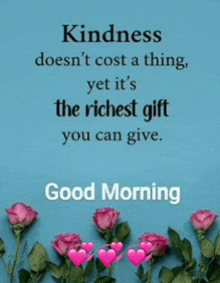 a good morning message with pink roses and hearts on it