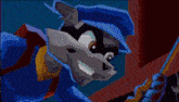 a cartoon of a raccoon in a blue hat