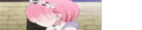 a girl with pink hair is wearing a purple dress and a headband with flowers on it .