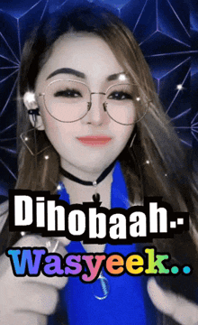 a woman wearing glasses and a choker with the words dinobaah wasyeek