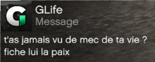 a glife message is displayed on a dark background