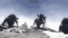 a statue of a man with horns is standing on a rock