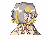 a cartoon of a girl sticking her tongue out while wearing a badge .