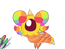 a colorful drawing of a cartoon character with a big smile on its face